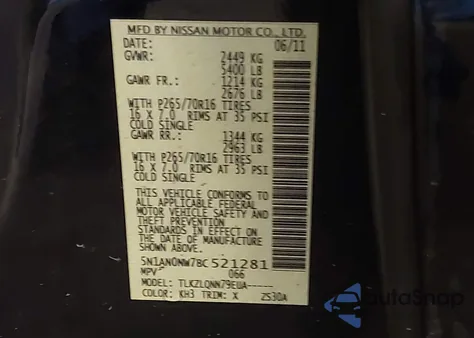 2011 Nissan Xterra X from USA, damaged, VIN 5N1AN0NW7BC521281